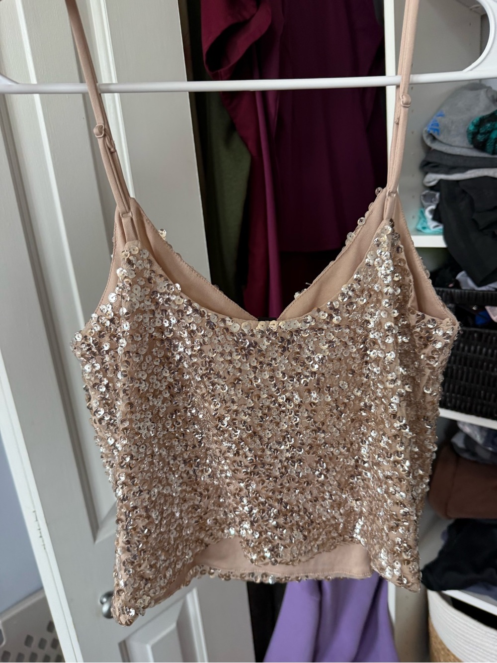 Express Sequin Cami Tank - Nude